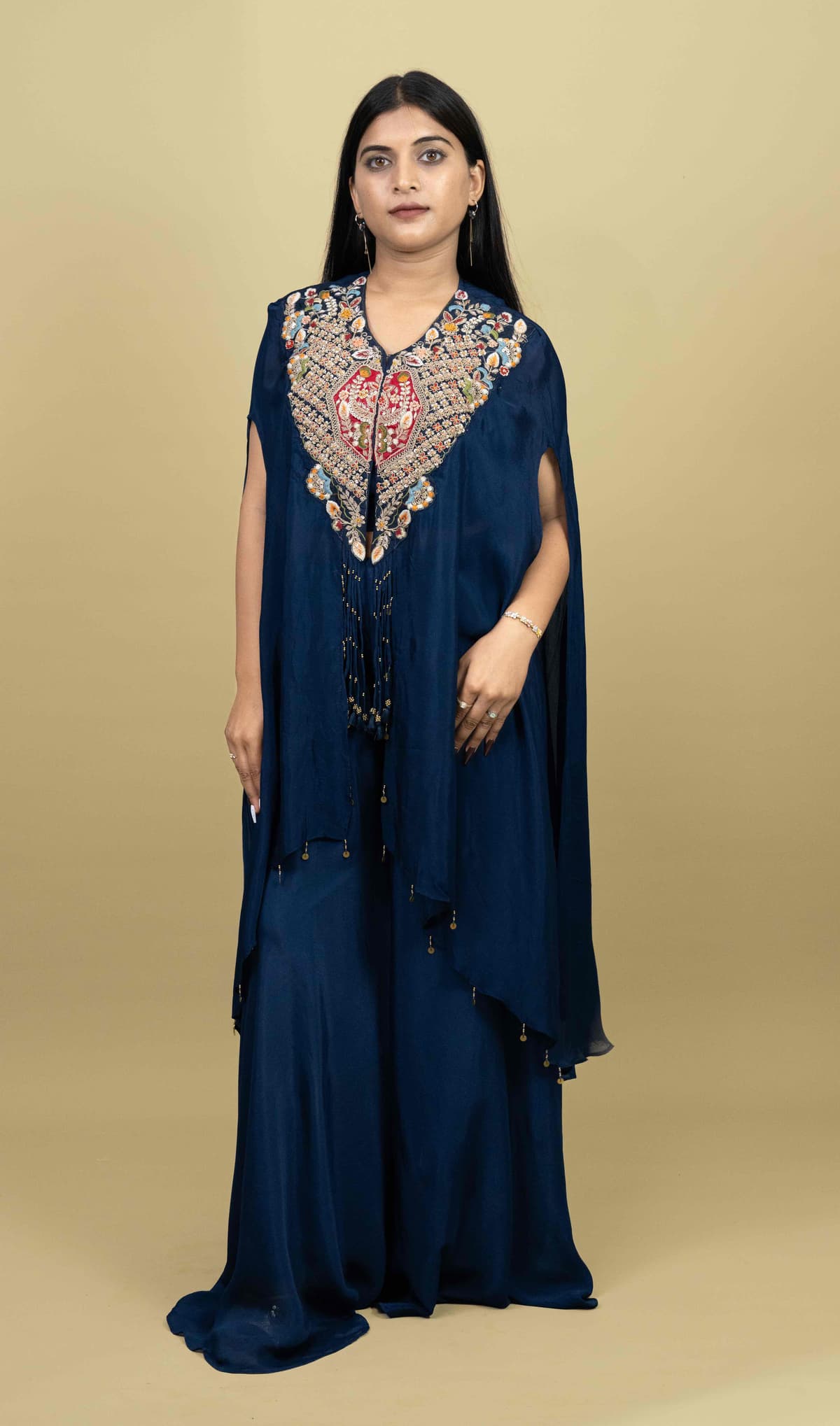 Mid Night Whisper Navy Blue Cape Set